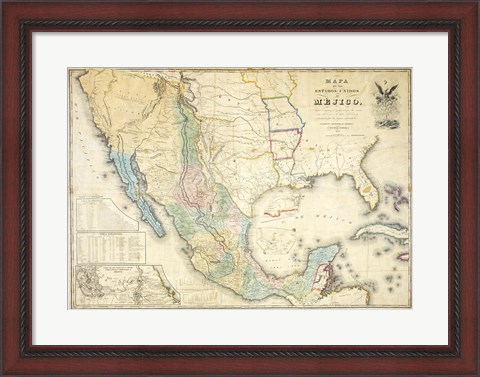 Framed Map of Mexico 1847 Print