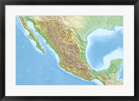 Framed Mexico Relief Location Map Print