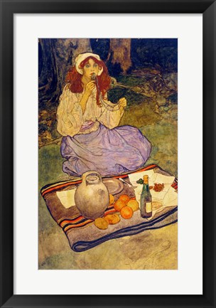 Framed Elizabeth Shippen Green, Miguela, kneeling still, put it to her lip, 1906 Print
