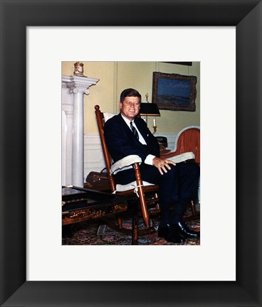 Framed JFK in Yellow Oval Room 1962 Print