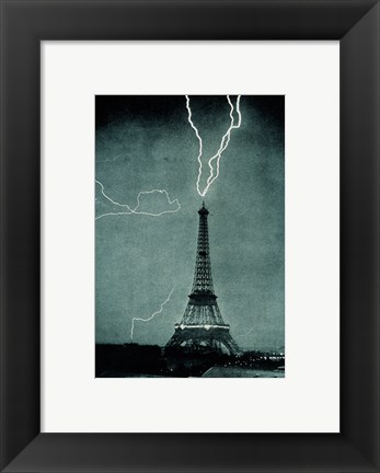 Framed Lightning Striking the Eiffel Tower Print