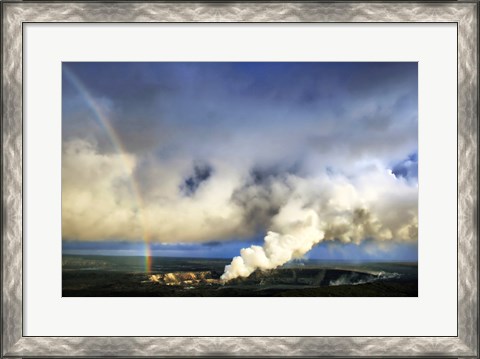 Framed Rainbow and Eruption of Halema`uma`u Vent at Kilauea Print