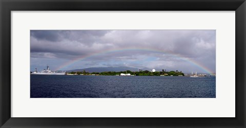 Framed US Navy, A rainbow appears over the USS Arizona Memorial Print