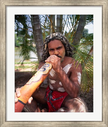 Framed Pamagirri aborigine playing a didgeridoo, Australia Print