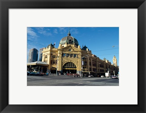 Framed Facade of a railroad station, Flinders Street Station, Melbourne, Victoria, Australia Print