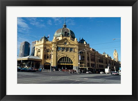 Framed Facade of a railroad station, Flinders Street Station, Melbourne, Victoria, Australia Print