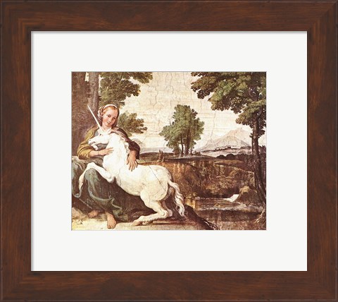 Framed Domenichino Unicorn Pal Farnese Print