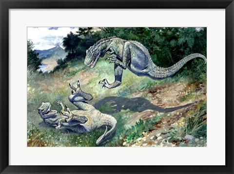 Framed Tyrannosaurus Frolicking With Another Print
