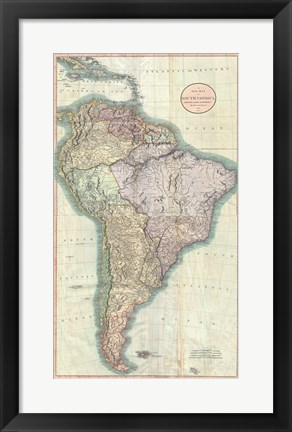 Framed 1806 Close up Cary Map of the Western Hemisphere Print