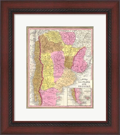 Framed 1846 Burroughs - Mitchell Map of Argentina, Uruguay, Chili in South America Print