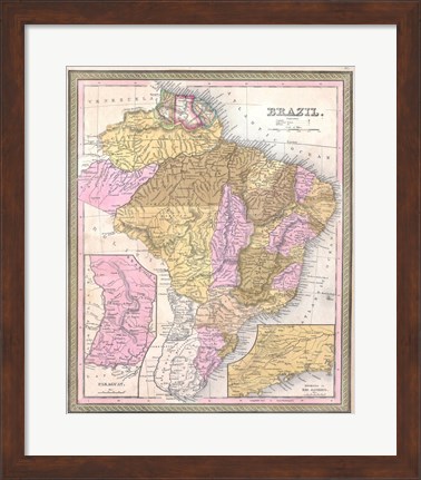 Framed 1850 Mitchell Map of Brazil, -1849 Print