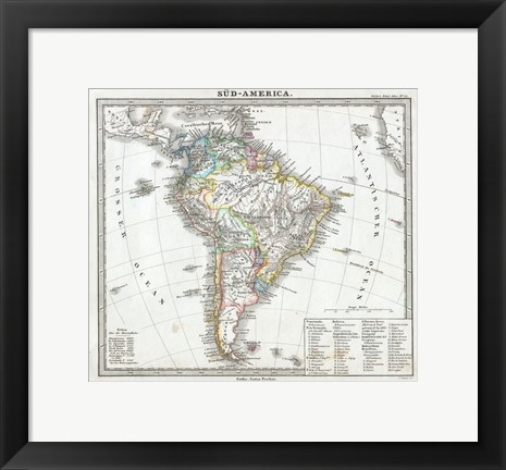Framed 1862 Perthes map of South America Print