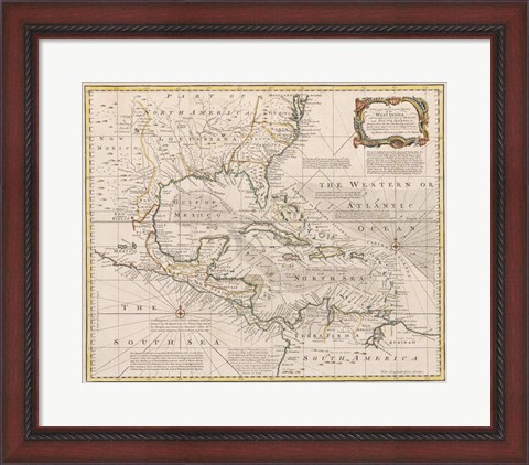 Framed 1720 Map of the West Indies Print