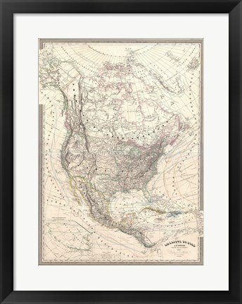 Framed 1857 Dufour Map of North America Print