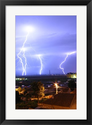 Framed Lightning over Oradea Romania Print