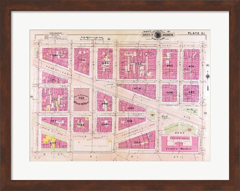 Framed 1909 map of Downtown Washington, D.C. Print