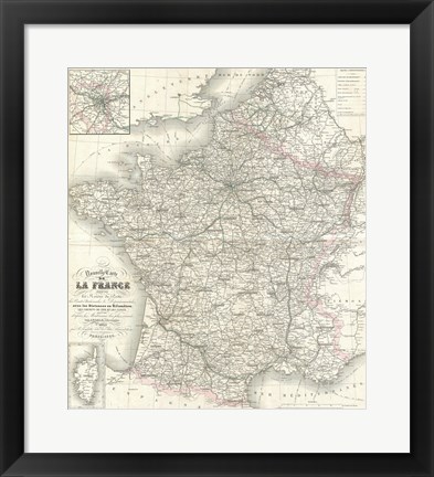 Framed 1852 Levasseur Map of France Print