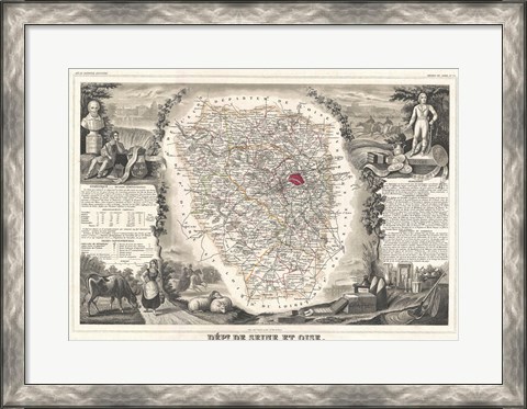 Framed 1852 Levasseur Map of Seine et Oise Print