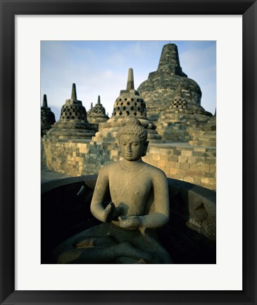 Framed Buddha statue in front of a temple, Borobudur Temple, Java, Indonesia Print