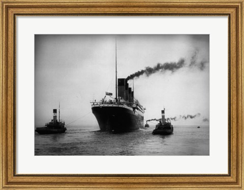 Framed Titanic with Tugboats Print