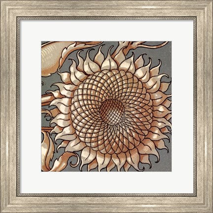 Framed Sunflower Woodblock IV Print
