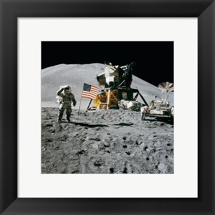 Framed Apollo 15 Lunar Module Pilot James Irwin Salutes the U.S. Flag Print