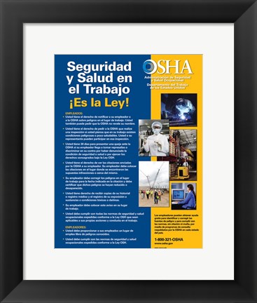 Framed OSHA Job Safety and Health Spanish Version 2012 Print