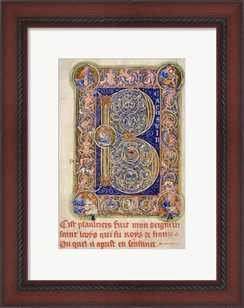 Framed Illuminated Manuscript, Psalter. Inhabited Initial B of Psalm 1 Print