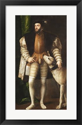 Framed Emperor Carlos V with a Dog Print