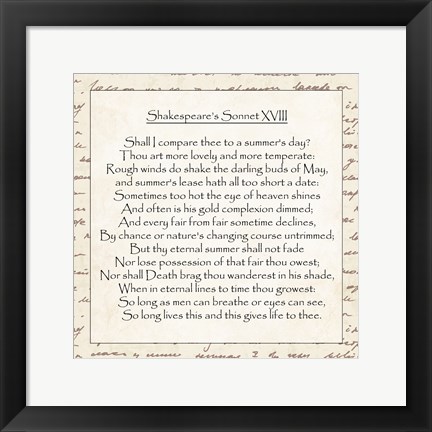Framed Shakespeare&#39;s Sonnet 18 - word frame Print