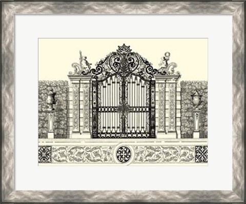 Framed B&amp;W Grand Garden Gate II Print
