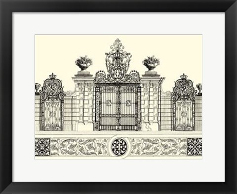 Framed B&amp;W Grand Garden Gate IV Print