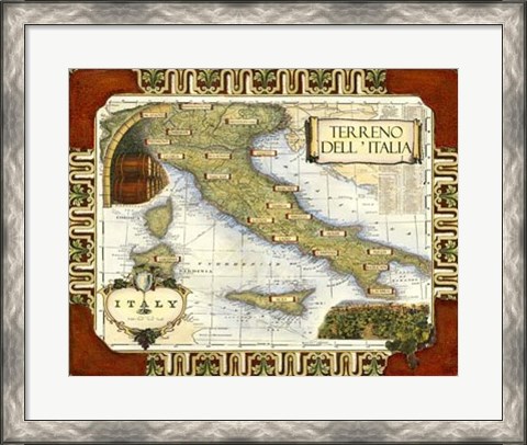 Framed Wine Map of Italy Print