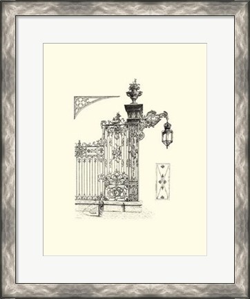 Framed B&amp;W Wrought Iron Gate IV Print