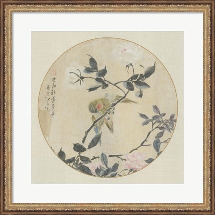 Framed Oriental Bird Silk I Print