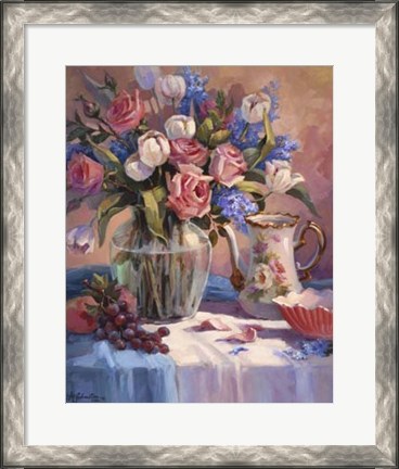 Framed White Tulips &amp; Roses Print
