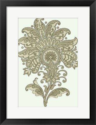 Framed Celadon Floral Motif III Print