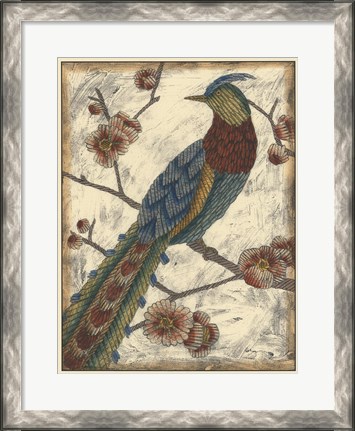 Framed Embroidered Pheasant I Print