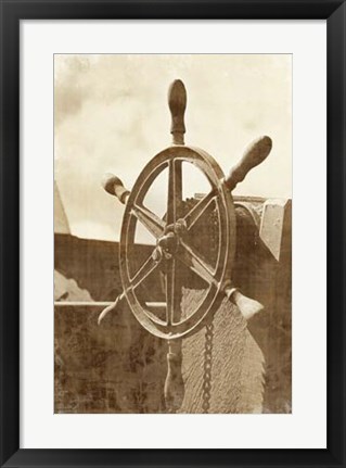 Framed Sepia Ship&#39;s Wheel I Print