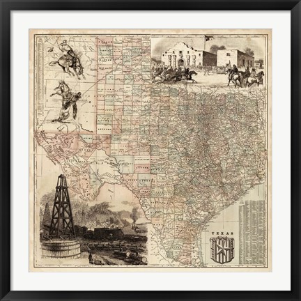 Framed Map of Texas Print