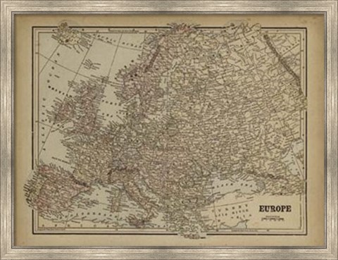 Framed Vintage Map of Europe Print