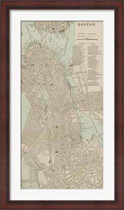 Framed Tinted Map of Boston Print