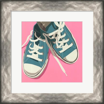 Framed Lowtops (blue on pink) Print