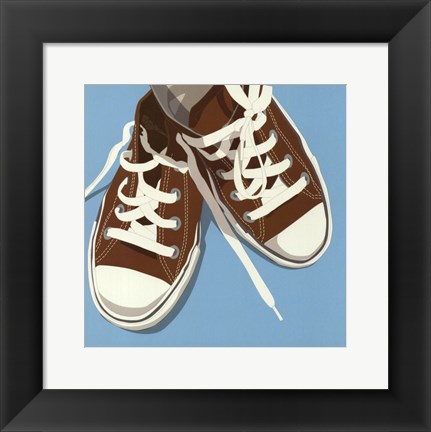Framed Lowtops (brown on blue) Print