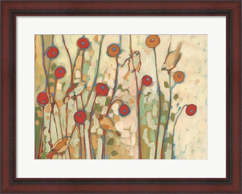 Framed Five Little Birds Playing Amongst the Poppies Print
