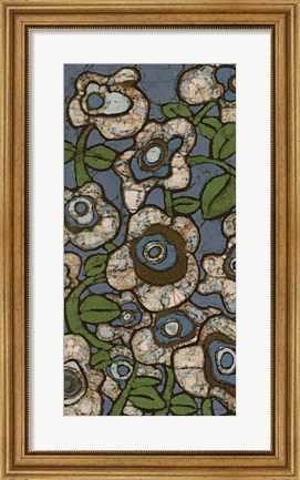 Framed Blue Batik Flowers I Print