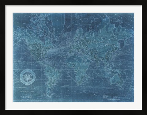 Framed Azure World Map Print