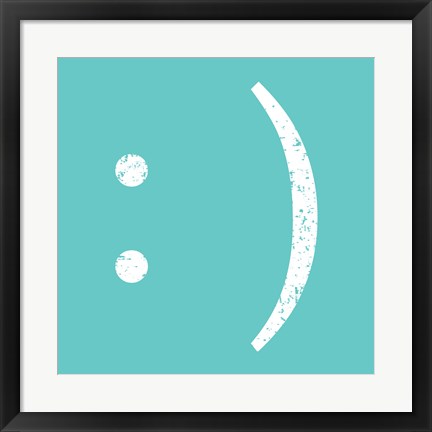 Framed Aqua Smiley Print