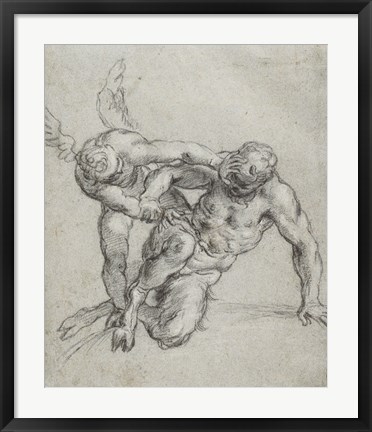 Framed Cupid Overpowering Pan Print