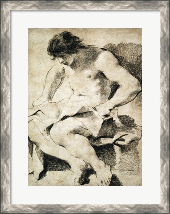 Framed Study of a Seated Young Man Print